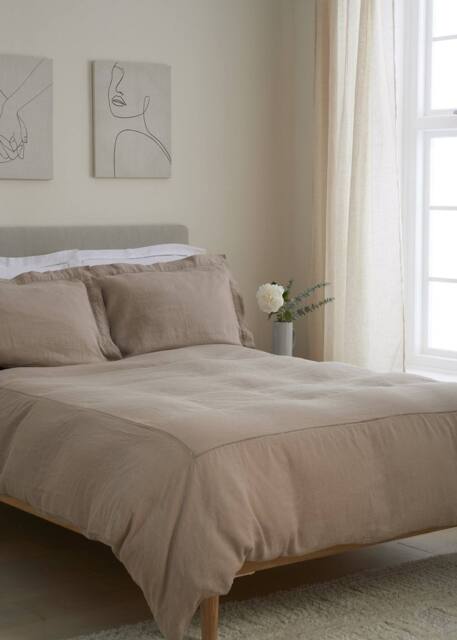 Truly Mushroom Ladder Detail Linen Duvet Cover in Light Brown - Size: Super King - image 1
