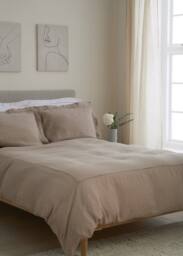 Truly Mushroom Ladder Detail Linen Duvet Cover in Light Brown - Size: Super King - thumbnail 1