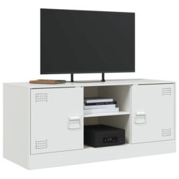 Berkfield Home TV Cabinet White 99x39x44 cm Steel - Size: 99 x 39 x 44 cm - thumbnail 4