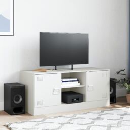 Berkfield Home TV Cabinet White 99x39x44 cm Steel - Size: 99 x 39 x 44 cm - thumbnail 3