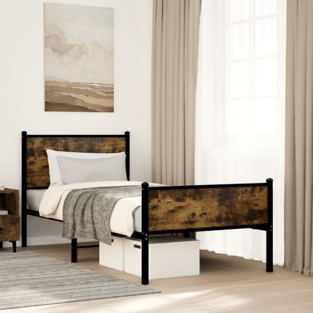 Berkfield Home Metal Bed Frame without Mattress Smoked Oak 80x200 cm in Brown - image 1