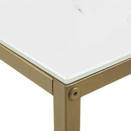 Wyld and Coco Console Table White Marble Effect Tempered Glass Top Gold Base - thumbnail 5