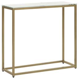 Wyld and Coco Console Table White Marble Effect Tempered Glass Top Gold Base - thumbnail 2