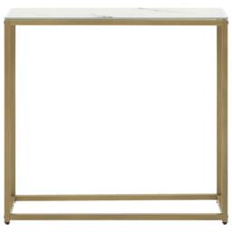 Wyld and Coco Console Table White Marble Effect Tempered Glass Top Gold Base - thumbnail 3