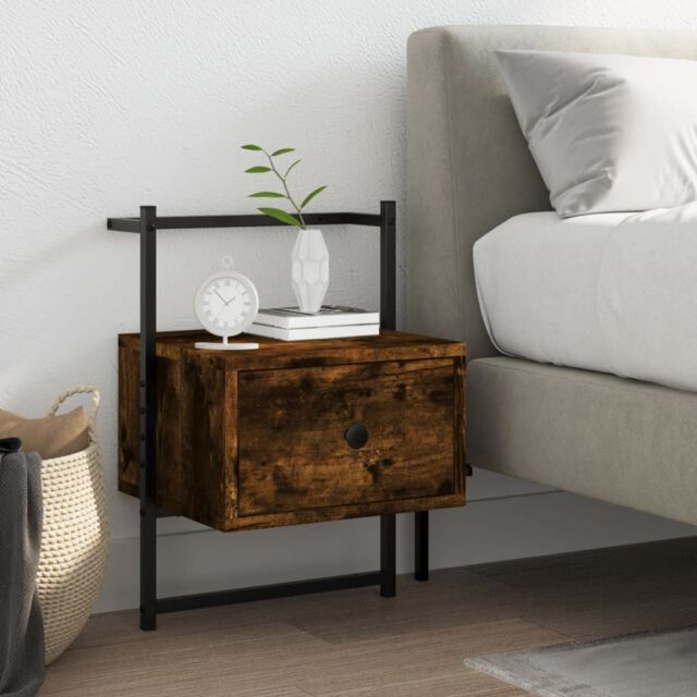 Berkfield Home Bedside Cabinet Wall-mounted Smoked Oak 35x30x51 cm Engineered Wood in Brown - Size: 35 x 30 x 51 cm - image 1