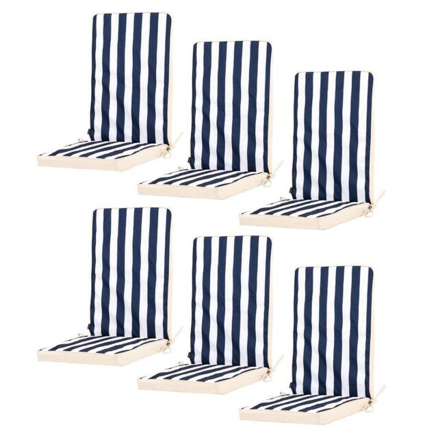icon 6-Pack Outdoor Garden Seat Pads, Striped, Double-Sided in Navy - image 1