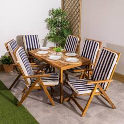 icon 6-Pack Outdoor Garden Seat Pads, Striped, Double-Sided in Navy - thumbnail 2