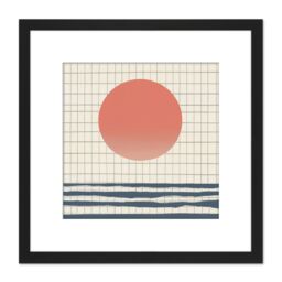 Artery8 Ocean Sunset Simple Sun Moon Abstract Japan Grid Modern Painting Square Wooden Framed Wall Art Print Picture 8X8 Inch in Black - thumbnail 1