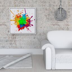 "Warren Reed - Designer Paint Splash Framed Canvas in Off-White - Size: W16"" x H16""" - thumbnail 2