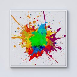 "Warren Reed - Designer Paint Splash Framed Canvas in Off-White - Size: W16"" x H16""" - thumbnail 1