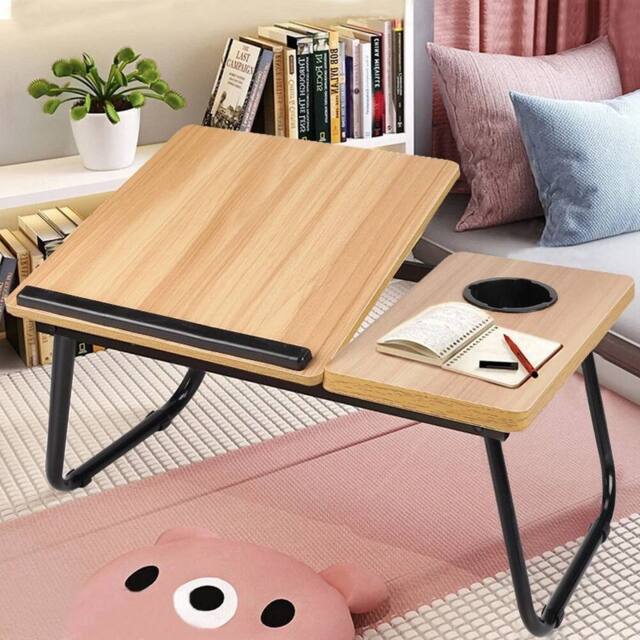 EONLION Walnut Folding Laptop Desk Tray Writing Reading Table in Light Brown - Size: 100 cm - image 1