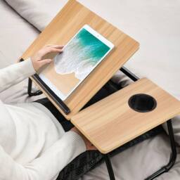 EONLION Walnut Folding Laptop Desk Tray Writing Reading Table in Light Brown - Size: 100 cm - thumbnail 3