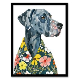 "Artery8 Dog Lover Hawaiian Shirt Great Dane Portrait Framed Wall Art - Size: W12"" x H16""" - thumbnail 1