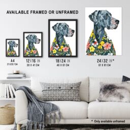 "Artery8 Dog Lover Hawaiian Shirt Great Dane Portrait Framed Wall Art - Size: W12"" x H16""" - thumbnail 3