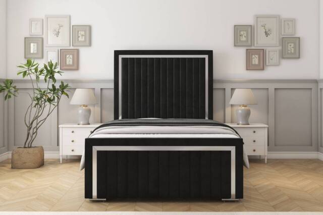 "Sloomy Boston Chrome Plush Frame-Mattress - 50"" Upholstered Headboard in Black - Size: Double" - image 1