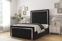 "Sloomy Boston Chrome Plush Frame-Mattress - 50"" Upholstered Headboard in Black - Size: Double" - thumbnail 2