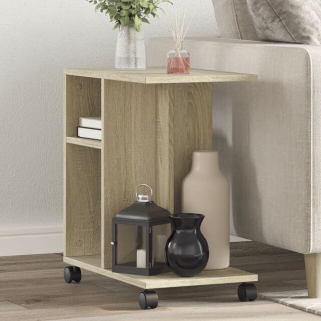 Berkfield Home Side Table with Wheels Sonoma Oak 50x30x55 cm Engineered Wood in Brown - Size: 50 x 30 x 55 cm - image 1