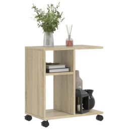 Berkfield Home Side Table with Wheels Sonoma Oak 50x30x55 cm Engineered Wood in Brown - Size: 50 x 30 x 55 cm - thumbnail 4