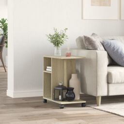 Berkfield Home Side Table with Wheels Sonoma Oak 50x30x55 cm Engineered Wood in Brown - Size: 50 x 30 x 55 cm - thumbnail 3