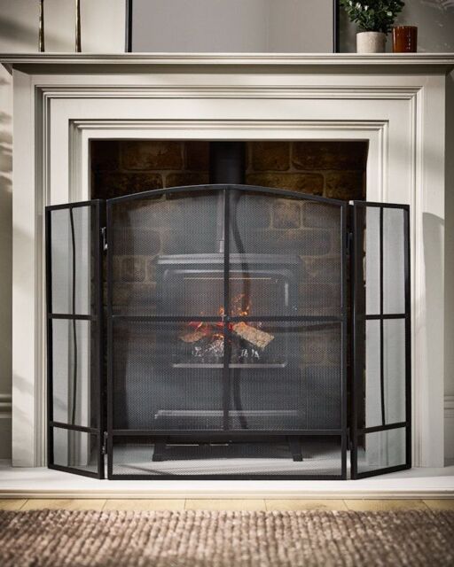 Dibor Vintage Style Large Black Folding Fireplace Guard Fire Screen Window Pane Fire Guard H75cm x W122cm - image 1