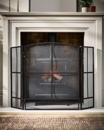 Dibor Vintage Style Large Black Folding Fireplace Guard Fire Screen Window Pane Fire Guard H75cm x W122cm - thumbnail 1