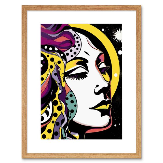 "Artery8 Wall Art Print New Moon New Beginnings Comic Book Style Colourful Patterns Night Sky Stars Artwork Framed 9X7 Inch in Beige - Size: W7"" x H9""" - image 1