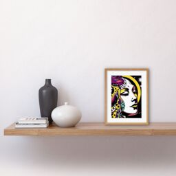 "Artery8 Wall Art Print New Moon New Beginnings Comic Book Style Colourful Patterns Night Sky Stars Artwork Framed 9X7 Inch in Beige - Size: W7"" x H9""" - thumbnail 2