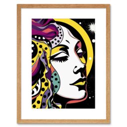 "Artery8 Wall Art Print New Moon New Beginnings Comic Book Style Colourful Patterns Night Sky Stars Artwork Framed 9X7 Inch in Beige - Size: W7"" x H9""" - thumbnail 1
