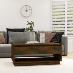 Berkfield Home Coffee Table Smoked Oak 102.5x55x44 cm Engineered Wood in Brown - thumbnail 1