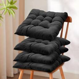 KORVIXA 4X Chair Seat Pads Cushions Tie in Black - Size: 100 cm x 190 cm - thumbnail 3