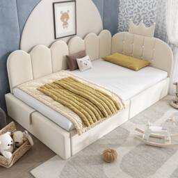 Rolipo Beige Velvet Upholstered Daybed with Hydraulic Storage 3FT Single - thumbnail 1