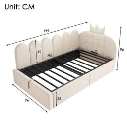 Rolipo Beige Velvet Upholstered Daybed with Hydraulic Storage 3FT Single - thumbnail 2