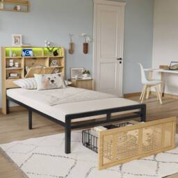 Matteo Wooden Single Bed - Smart Headboard with LED & USB, Rattan Storage in Natural - thumbnail 4