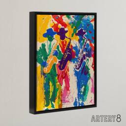 "Artery8 Saxophone Players Jazz Music Fest Framed Canvas Wall Art Print - Size: W12"" x H16""" - thumbnail 2