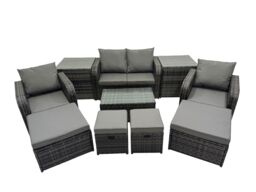 Fimous Garden Rattan Furniture Set 8 Seater with 4 Stools 2 Side Tables in Dark Grey - thumbnail 2
