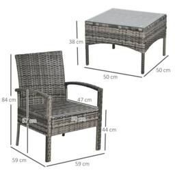 OUTSUNNY 3PC Garden Rattan Bistro Set with Glass Top Table in Grey - thumbnail 3