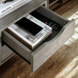 Pirlo Plush Industrial Bedside Table Nightstand With 2 Drawers & Shelf Greige in Grey - thumbnail 5