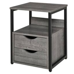 Pirlo Plush Industrial Bedside Table Nightstand With 2 Drawers & Shelf Greige in Grey - thumbnail 7