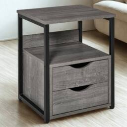 Pirlo Plush Industrial Bedside Table Nightstand With 2 Drawers & Shelf Greige in Grey - thumbnail 2