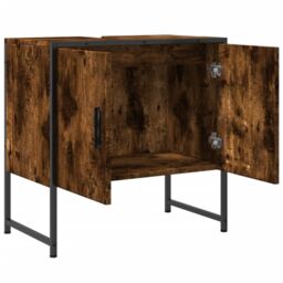 Berkfield Home Bathroom Sink Cabinet Smoked Oak 60x33x60 cm Engineered Wood in Brown - Size: 60 x 33 x 60 cm - thumbnail 6