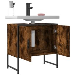 Berkfield Home Bathroom Sink Cabinet Smoked Oak 60x33x60 cm Engineered Wood in Brown - Size: 60 x 33 x 60 cm - thumbnail 4