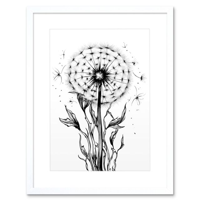 "Artery8 Wall Art Print Dandelion Flower Seed Black & White Rockabilly Americana 50s Artwork Framed 9X7 Inch - Size: W7"" x H9""" - image 1