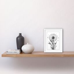 "Artery8 Wall Art Print Dandelion Flower Seed Black & White Rockabilly Americana 50s Artwork Framed 9X7 Inch - Size: W7"" x H9""" - thumbnail 2