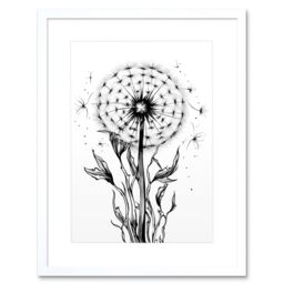 "Artery8 Wall Art Print Dandelion Flower Seed Black & White Rockabilly Americana 50s Artwork Framed 9X7 Inch - Size: W7"" x H9""" - thumbnail 1