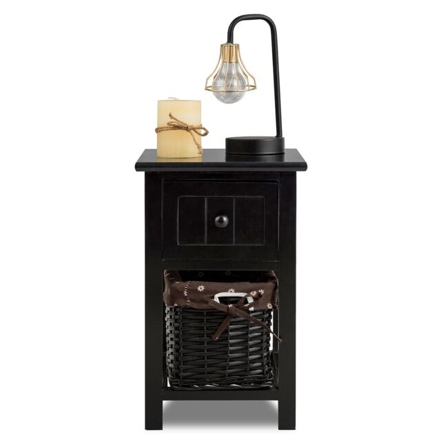 Costway Chest of Drawers Side Table Beside Table Nightstand With One Removeable Baskets in Black - image 1