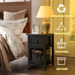 Costway Chest of Drawers Side Table Beside Table Nightstand With One Removeable Baskets in Black - thumbnail 6