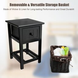 Costway Chest of Drawers Side Table Beside Table Nightstand With One Removeable Baskets in Black - thumbnail 4