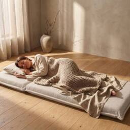 Wyld and Coco Off White Fabric Sofa Bed Floor Chair Single Sleeper 6 Position - thumbnail 1