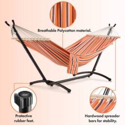 VonHaus 1 Person Freestanding Outdoor Hammock with Stand in Orange - Size: 1 Pack - thumbnail 8