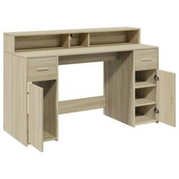 Berkfield Home Desk with LED Lights Sonoma Oak 140x55x91 cm Engineered Wood in Brown - Size: 140 x 55 x 91 cm - thumbnail 9